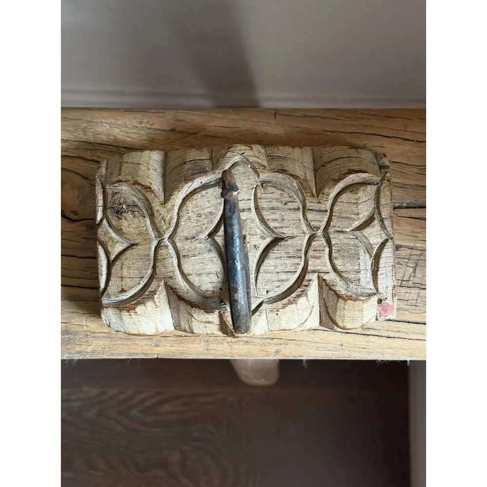 Vintage Wooden Carved Panel and Iron Wall Hook